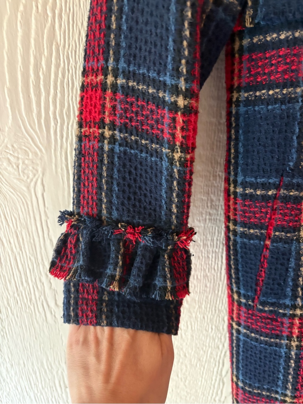 Jack by BB Dakota Plaid Textured Car Coat Frayed Trim XS - Picture 5 of 8